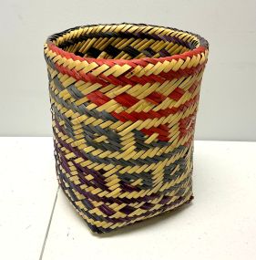 Choctaw Basket Hand Woven and Hand Cut Cane. Double Weave.