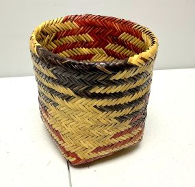 Choctaw Basket Hand Woven and Hand Cut Cane. Double Weave.