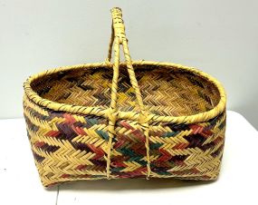 Choctaw Basket Hand Woven and Hand Cut Cane Gathering Basket