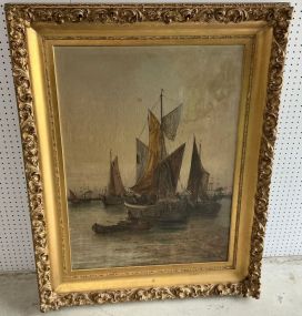 19th Century Signed Painting of Ships  51