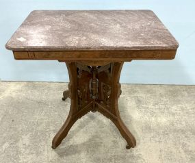 Eastlake Victorian Walnut Marble Parlor Table 30