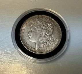 1921 Morgan Silver Dollar, plastic case, fine