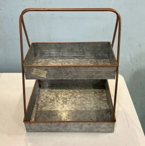 Benzara Galvanized Metal Two Tiered Rectangular Serving Tray 15h 12w