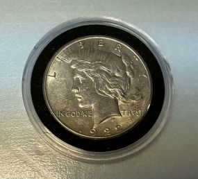 1922-S Peace Liberty Silver Dollar, plastic case, fine