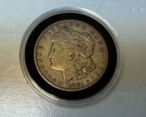 1921 Morgan Silver Dollar, plastic case, fine