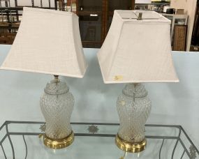 Pair of VTG Pressed Glass Vase Lamps 29h