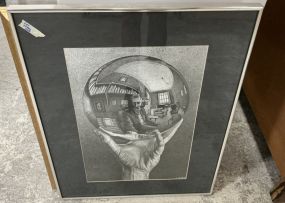28h 22w Maurits Cornelis Escher Hand with Reflection Sphere Print