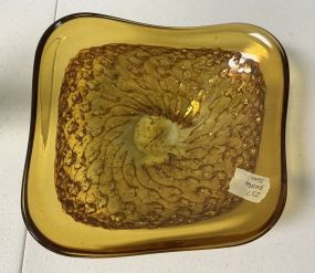 Hand Blown Amber Art Glass Bowl 9
