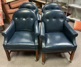 Four Blue Vinyl Leather Game Chairs