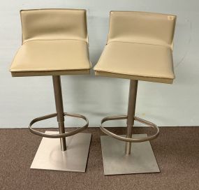 Pair Of Italian Imported Frag Bottega Piston Stool In Buff Leather 31