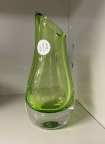 Tarnow Poland green art heavy glass round vase 8