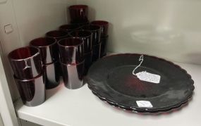 VTG Ruby Red Bubble Plates and Glasses