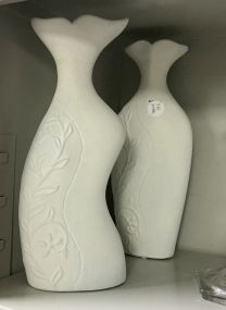 Pair of White Ceramic Decorative Vases