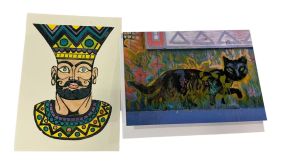 Walter Anderson Large Postcard King Head and Greey Eyed Cat