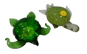 Two Art Glass Turtles