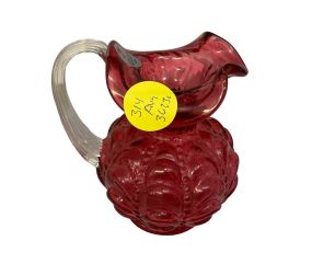 Fenton Cranberry Glass Beaded Melon Pitcher  5