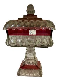 Westmoreland Wedding Ruby Flash Crystal Glass Covered Candy Dish 12