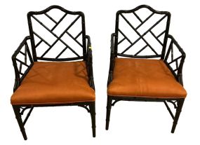 Pair of Black Bamboo Arm Chairs