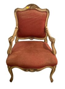 French Distressed Carved Bergere Chair