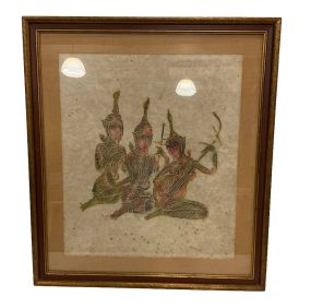 Framed vintage Thai temple rubbing 27