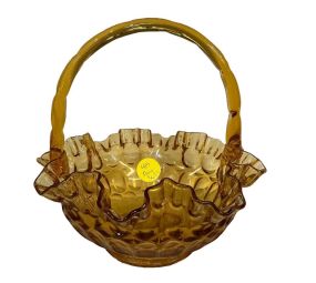 Fenton Colonial Amber Thumbprint Glass Basket 7