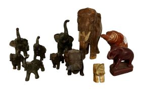 11pc Various Carved Elephant Figurines