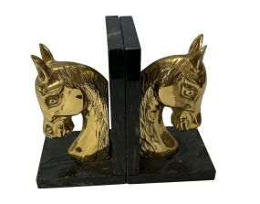Mid Century Brass and Marble Horse Bookends 8