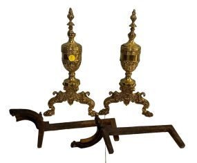 Pair of Neoclassical Style Brass Andirons 18