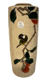 VTG Asian Ceramic Bird on Limb Vase 10