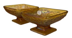 Indiana Amber Carnival Glass Pedestal Diamond Shaped Bowls 3