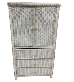White Wicker Two Door Armoire 57