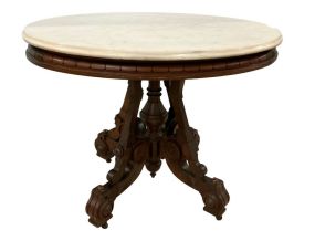 Victorian Walnut Parlor Marble Table