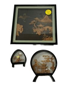 Various Asian Carved Cork Artwork