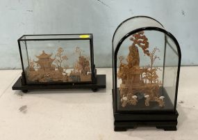 2pc Asian Carved Cork Artwork