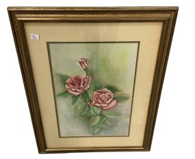 Signed Benton 1976 Rose Watercolor