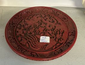 Chinese carved cinnabar lacquer dish 8