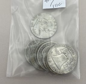 6 Franklin and 2 Liberty Silver Half Dollars Random Dates