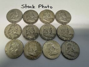 12 Pre 1964 Franklin Half Dollars