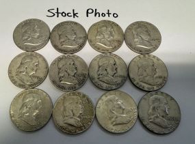 12 Pre 1964 Franklin Half Dollars