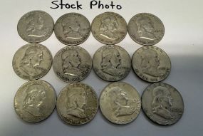 12 Pre 1964 Franklin Half Dollars