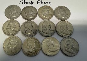 12 Pre 1964 Franklin Half Dollars