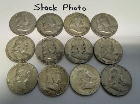 12 Pre 1964 Franklin Half Dollars