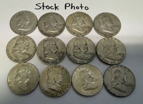 12 Pre 1964 Franklin Half Dollars