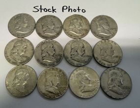 12 Pre 1964 Franklin Half Dollars
