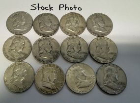 12 Pre 1964 Franklin Half Dollars