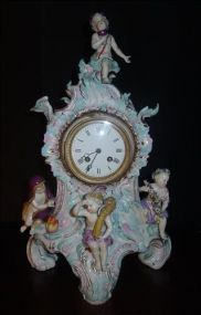 Blue Meissen mantle clock with cupid figures