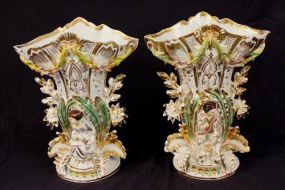 Matched pair Old Paris Figural vases, 16 in. T.