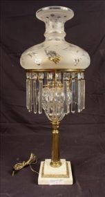 Victorian sinumbra lamp with step marble base