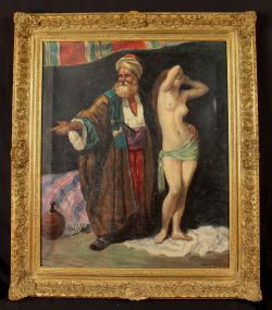 Signed antique oil on canvas of slave trader