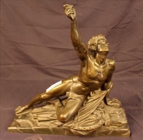 Antique classical bronze of male figure, 17 in. T.